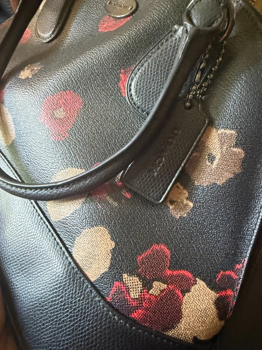 Coach Cora Domed Satchel in Black/Multi Floral Print